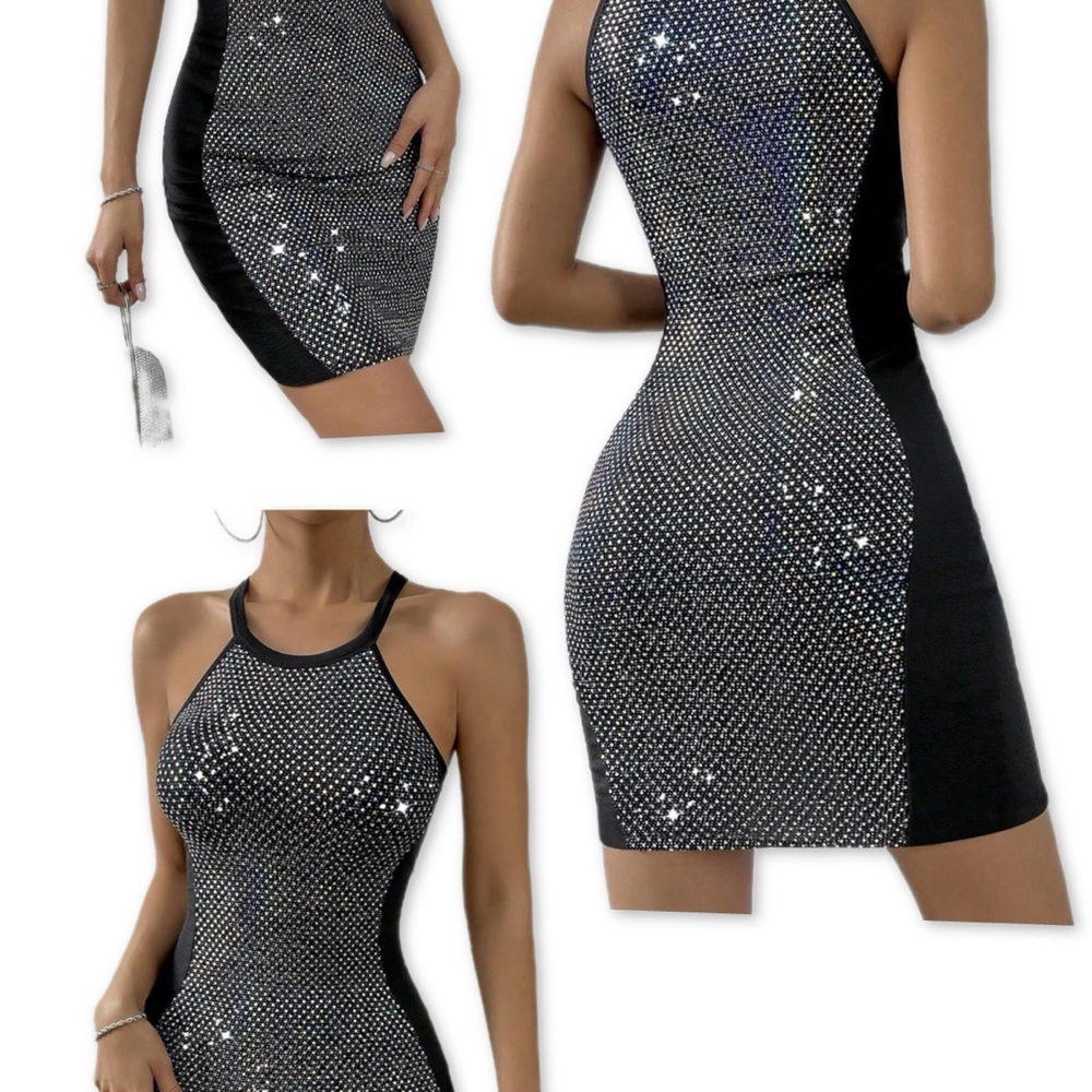 Elegant Black and Silver Glitter Women's Dress